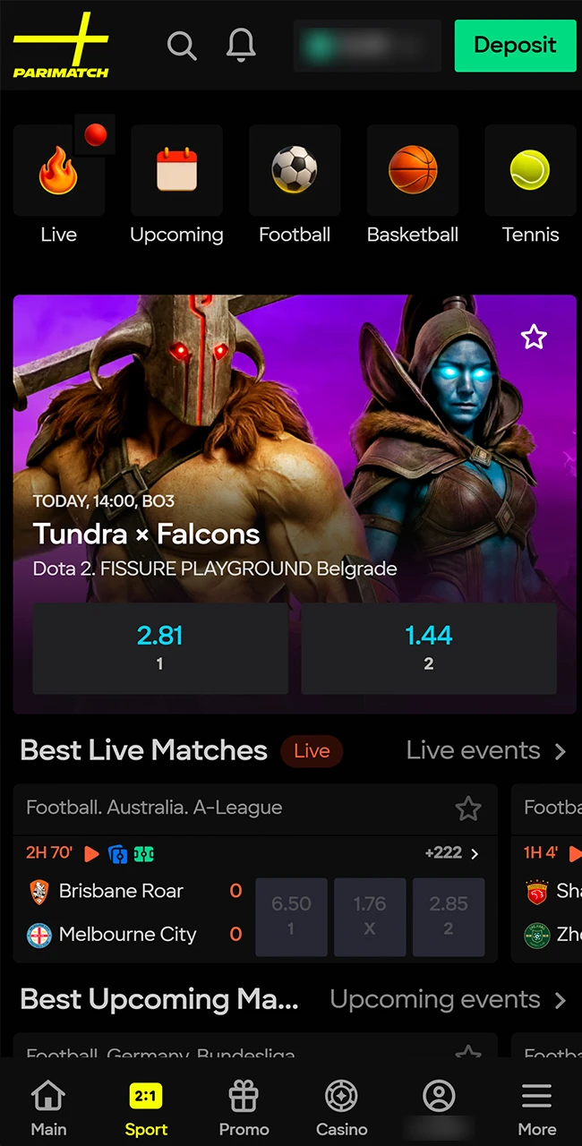 Easily place your sports bets by selecting the odds in the Parimatch sportsbook.