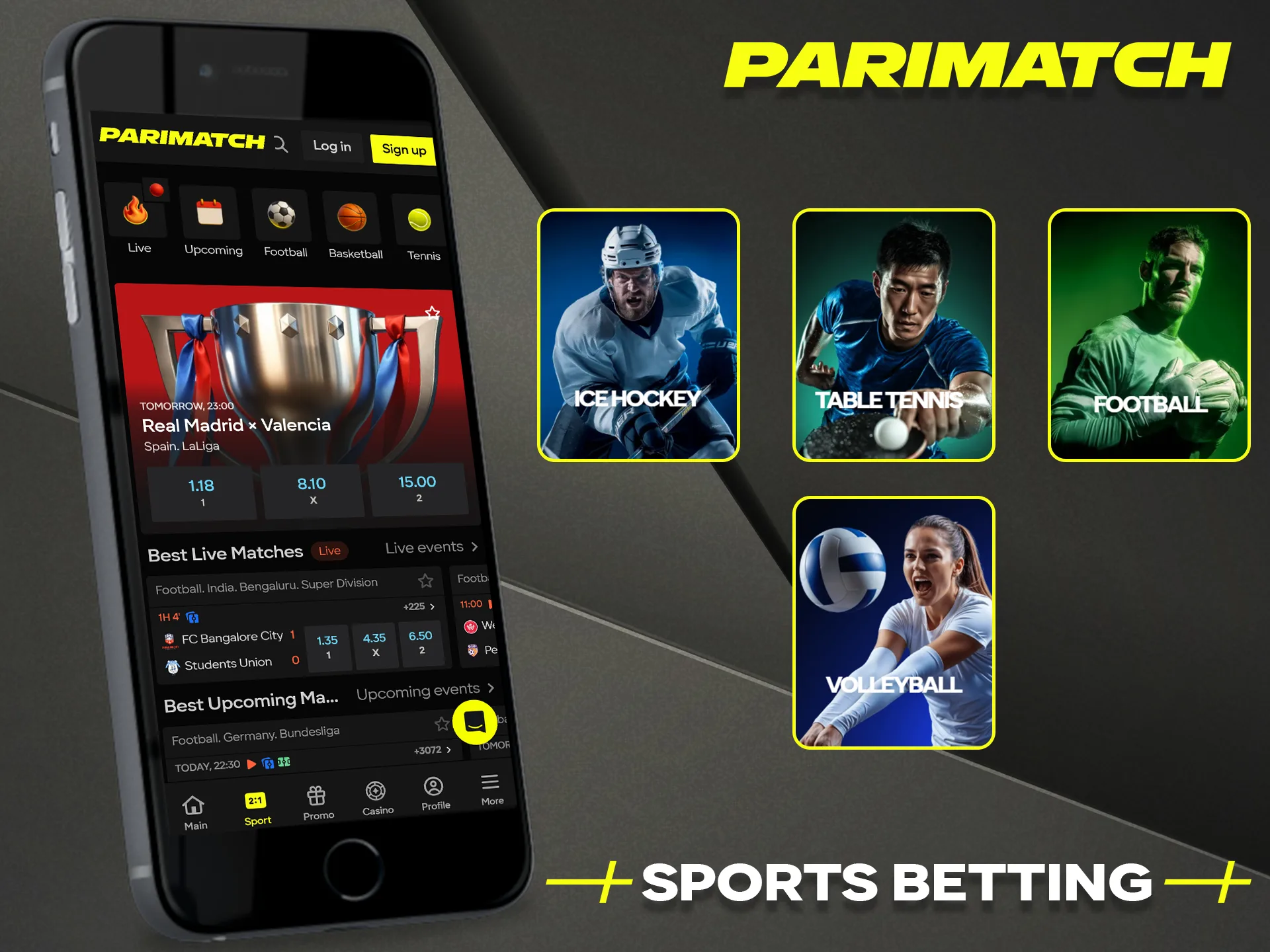 Place all your sports bets easily using the official Parimatch mobile application.