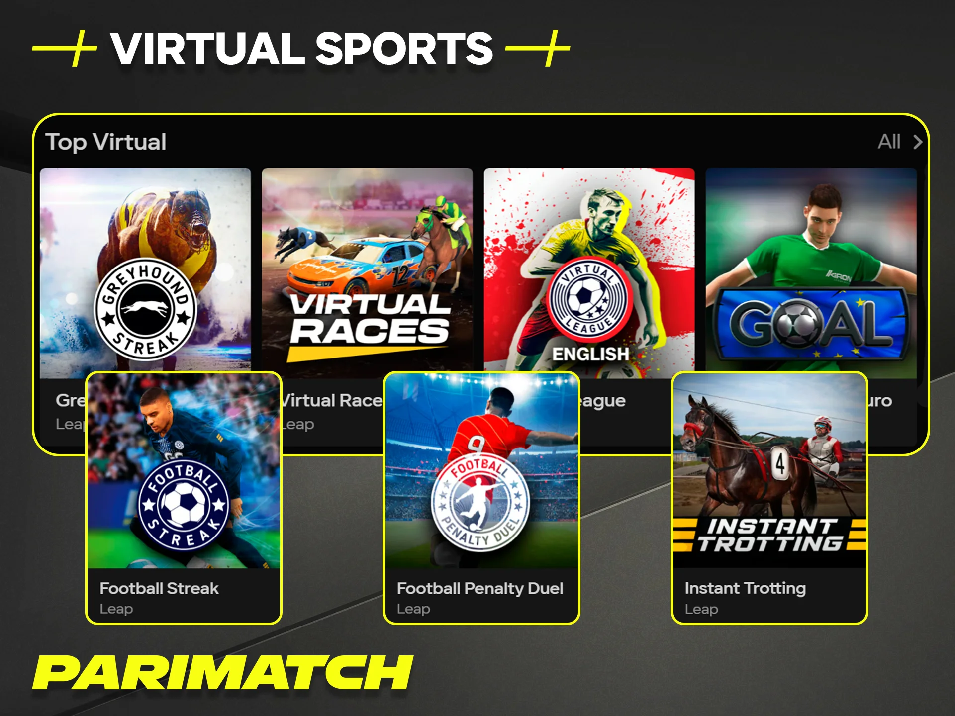 Bet on simulated virtual sports matches and events at official Parimatch.