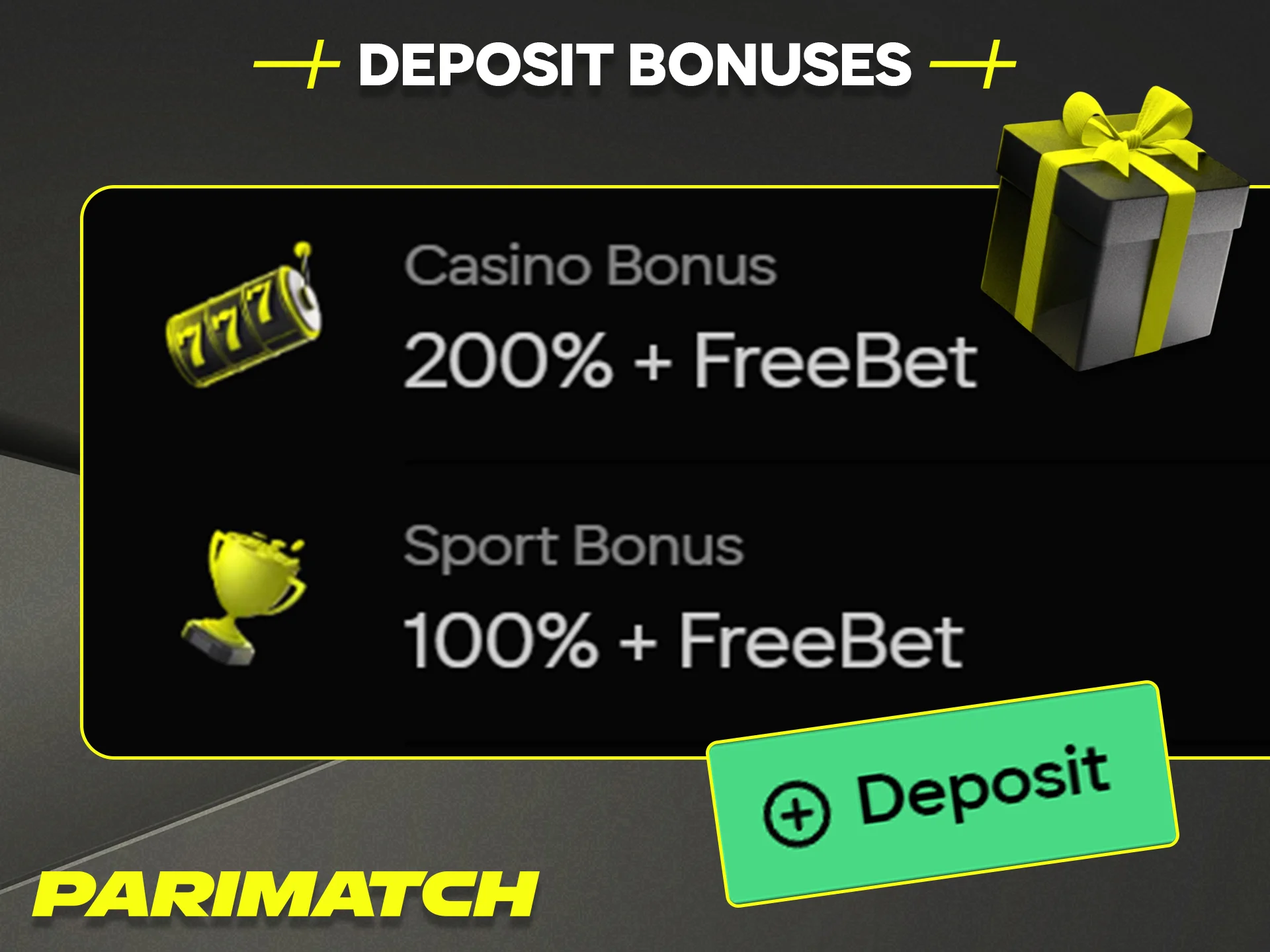 Claim available deposit bonuses and promotions when funding your Parimatch account.