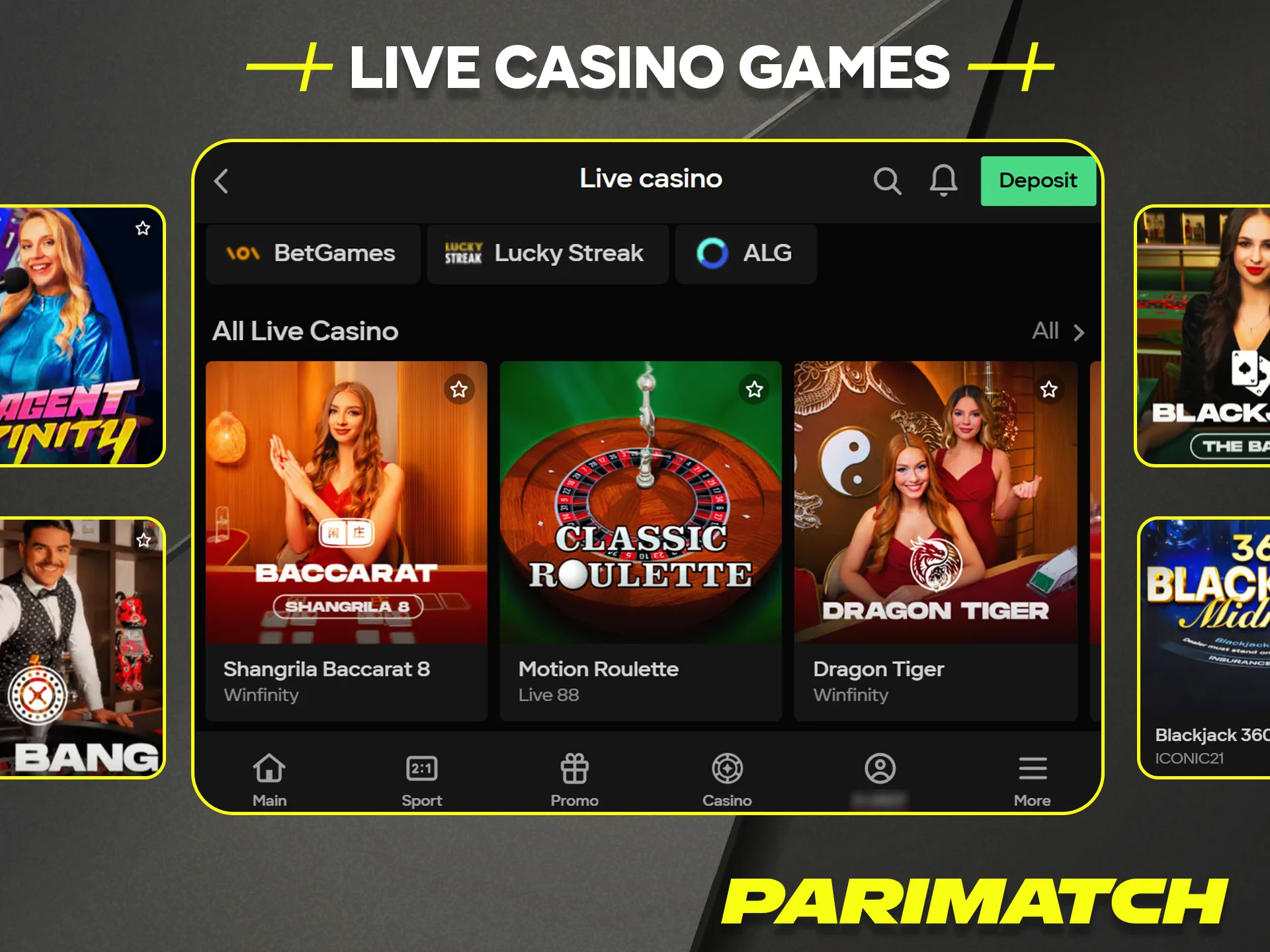 Explore the best live dealer casino games offered by official Parimatch.
