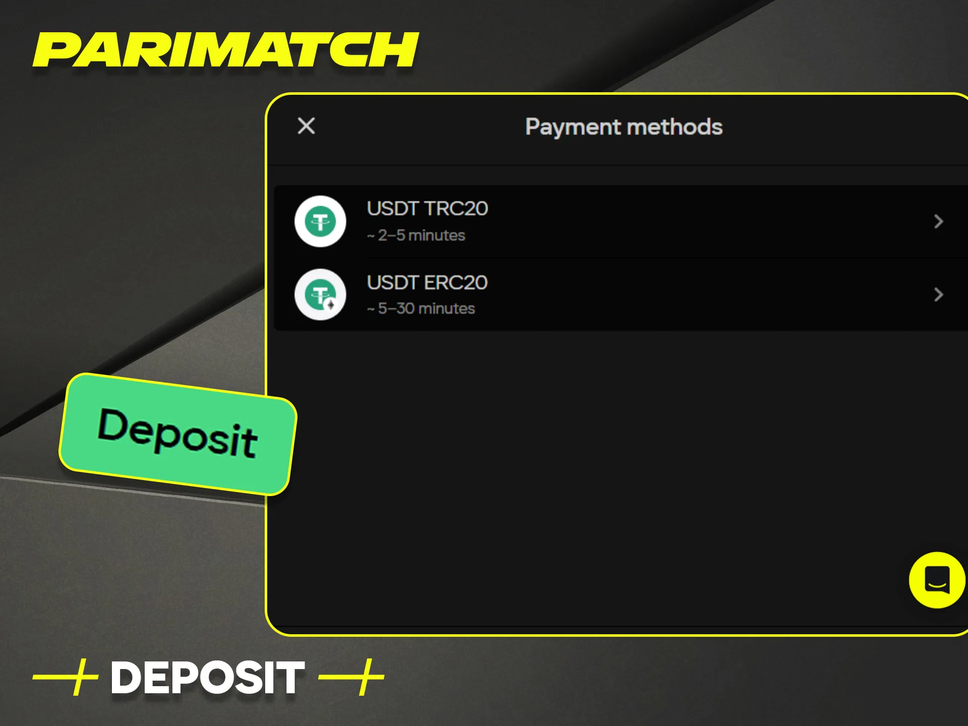 Instructions on how to securely make a deposit into your Parimatch account now.