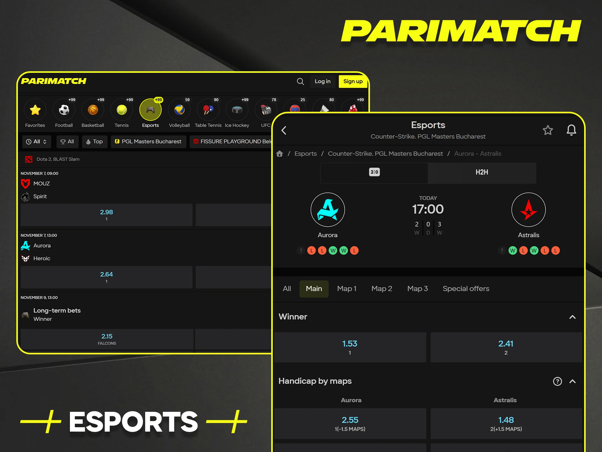 Discover all the eSports events and markets available for betting on Parimatch.