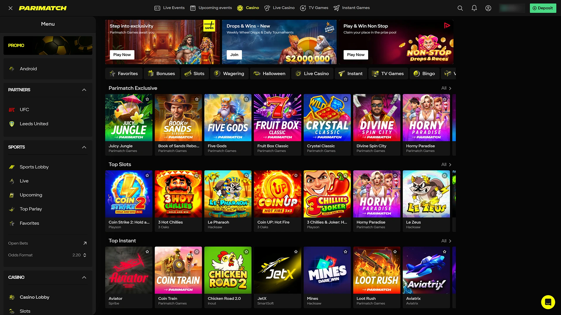 Play a wide variety of exciting casino games on the Parimatch website now.