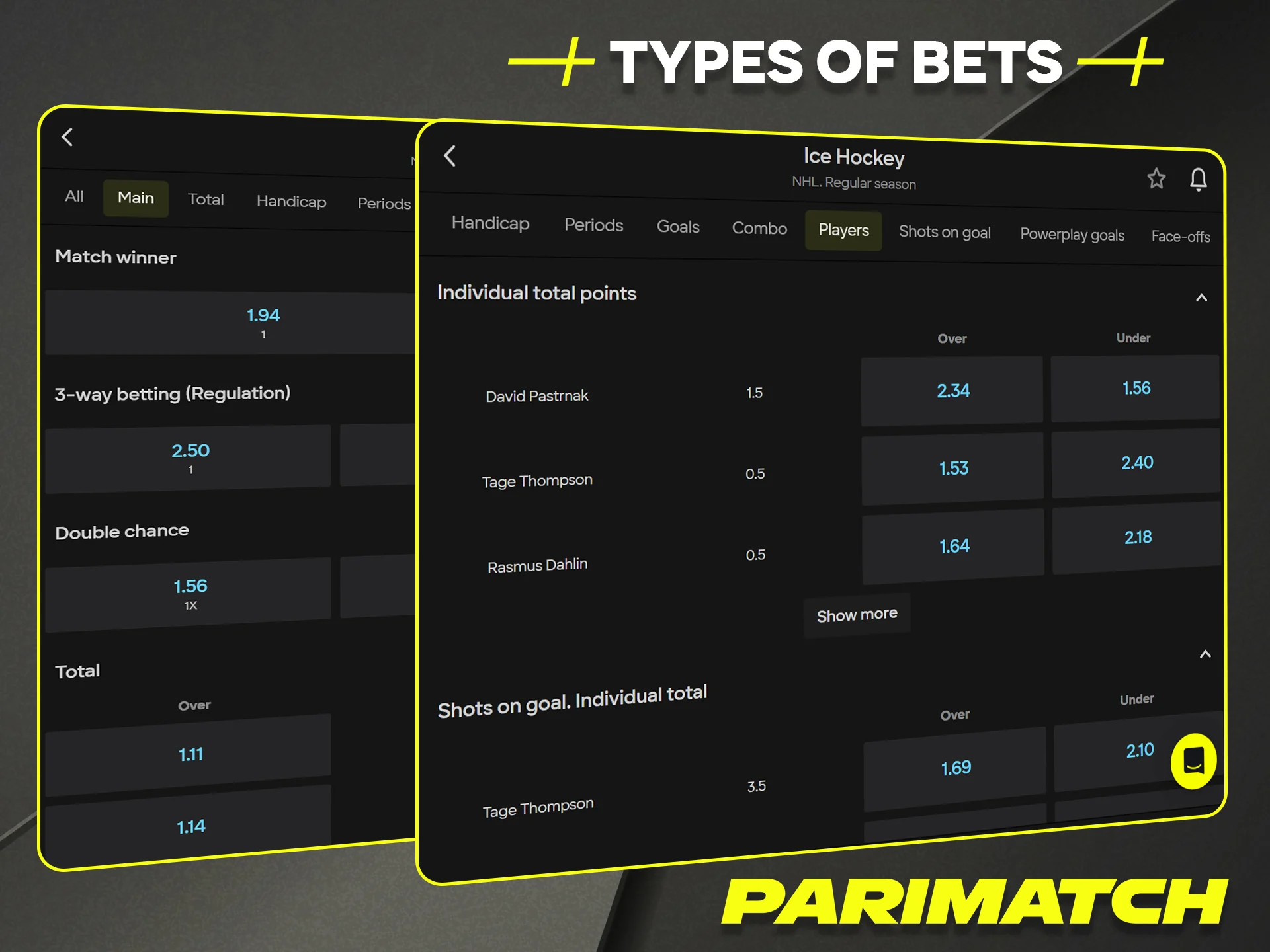 Learn about the main types of bets available on the Parimatch betting site.