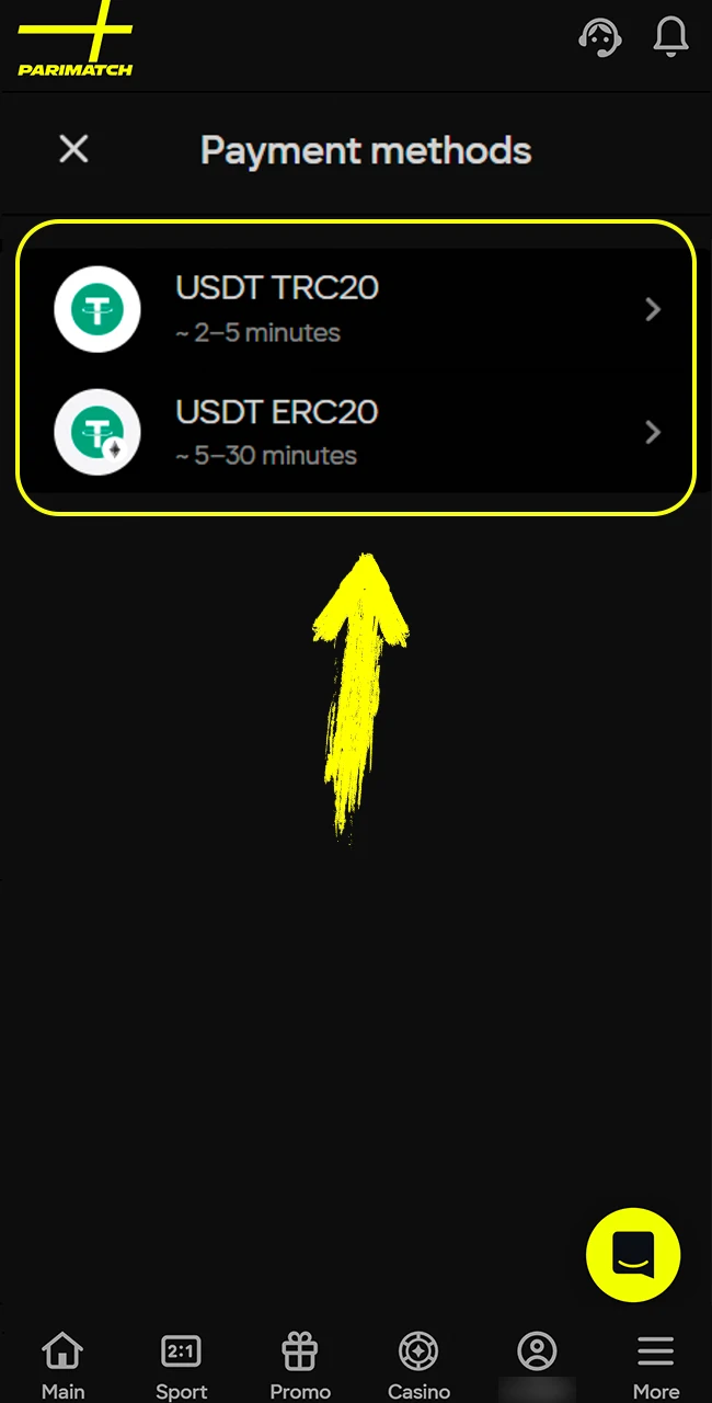 Make the minimum required deposit to activate your Parimatch bonus.