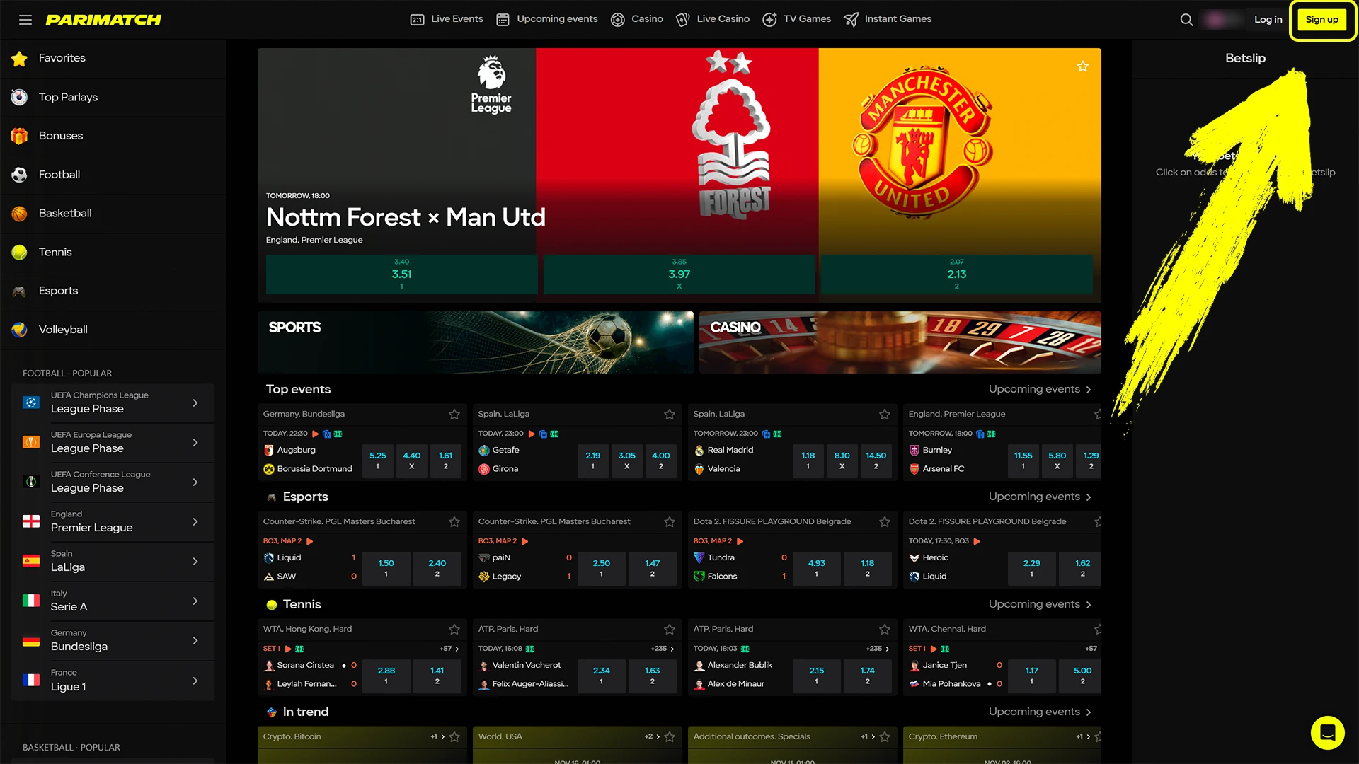 Click the button to start the secure registration process on official Parimatch.