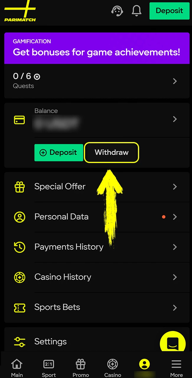 Click to officially start the identity verification process for your Parimatch account.