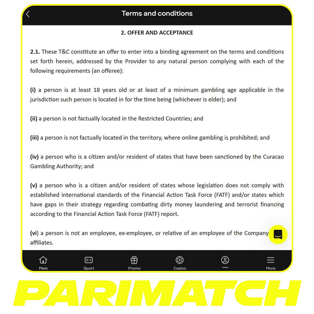 Read the full Terms and Conditions before using the official Parimatch betting site.