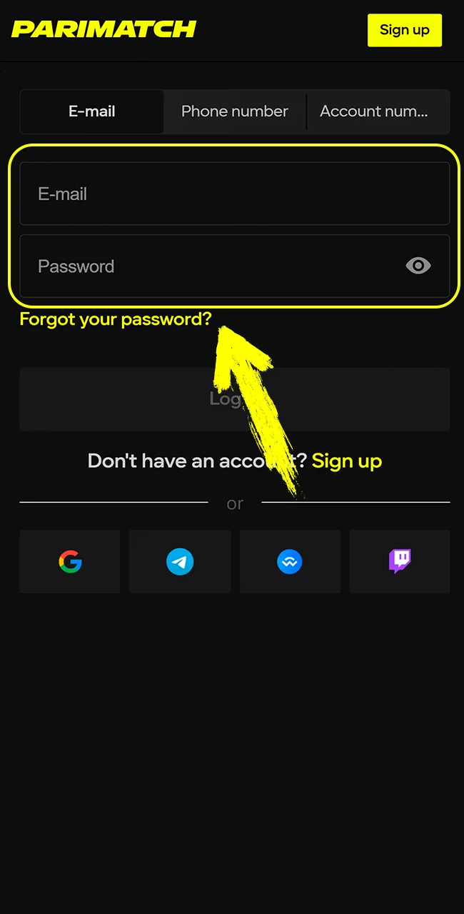 Open the Parimatch app and safely log in to your secure betting account.
