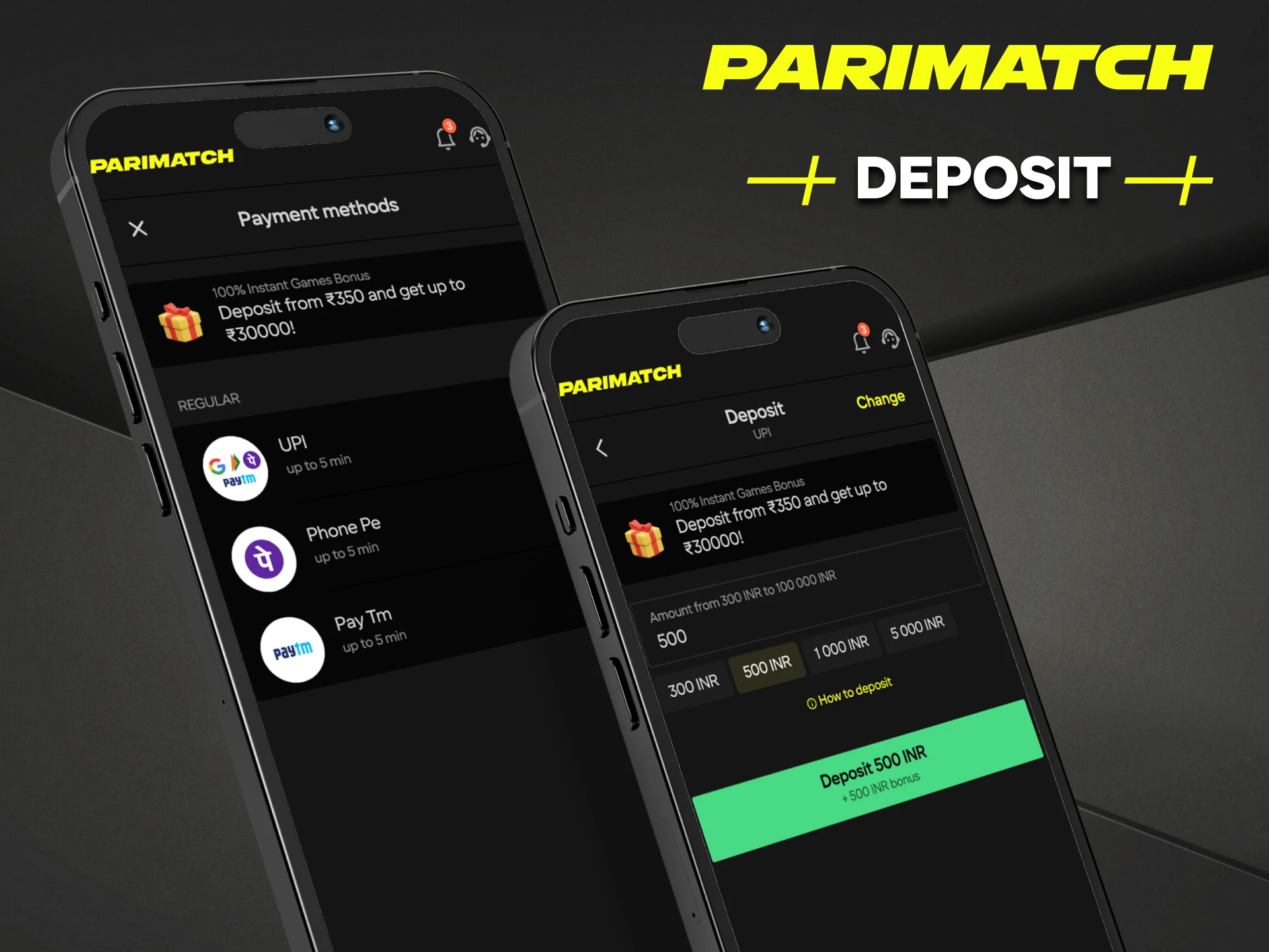 Players can make a deposit in just a few clicks using the Parimatch India online casino app.