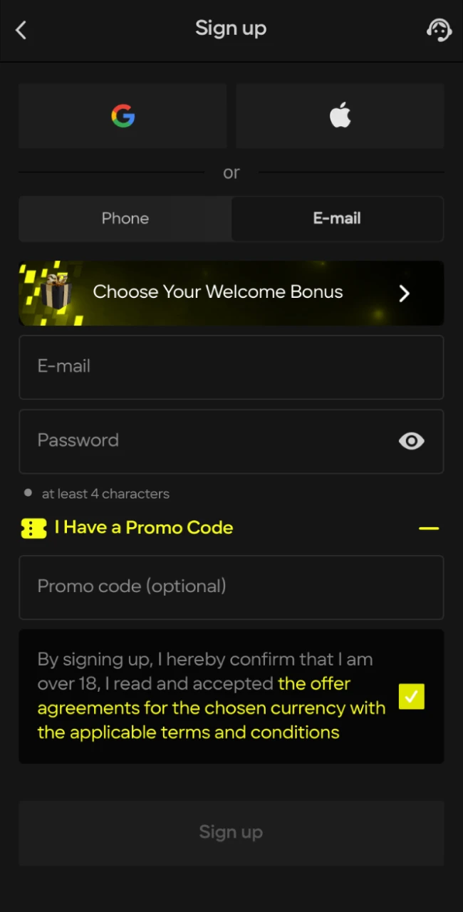 Enter your details when registering for the Parimatch India online casino app.