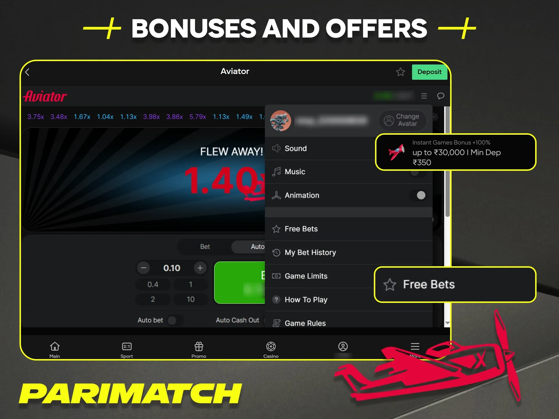 Are there any bonuses for playing Aviator at Parimatch India online casino.