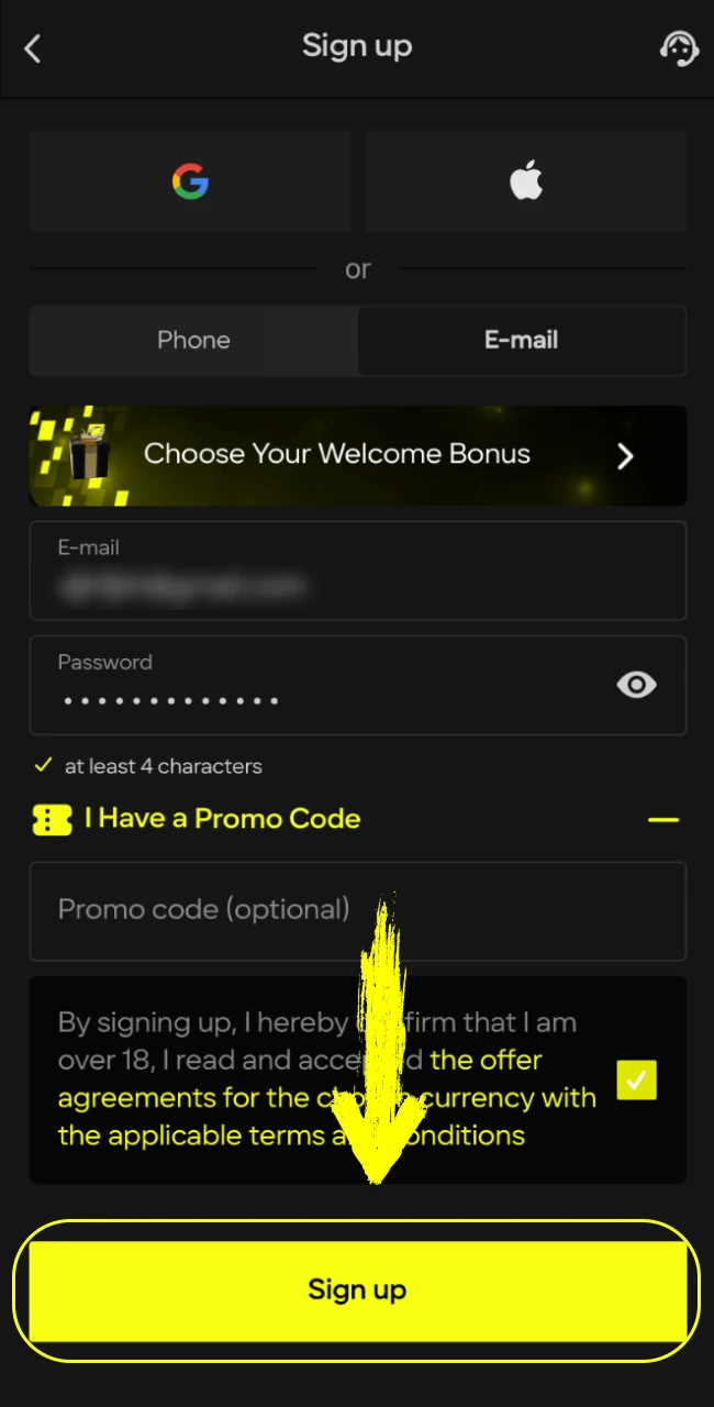 To start playing the Aviator game at Parimatch India online casino, you need to create an account.