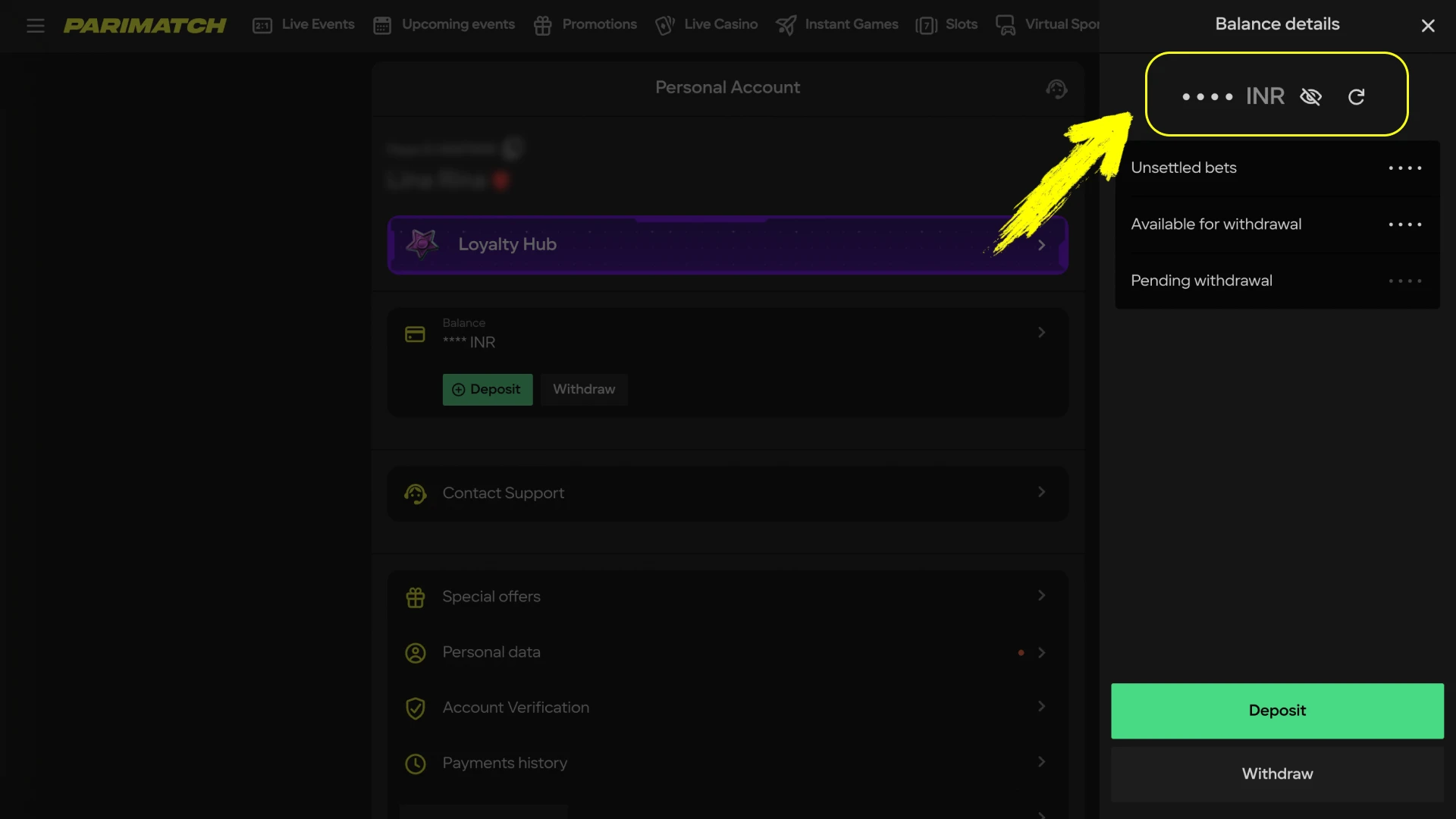 Confirm your desire to make a deposit at Parimatch India online casino.