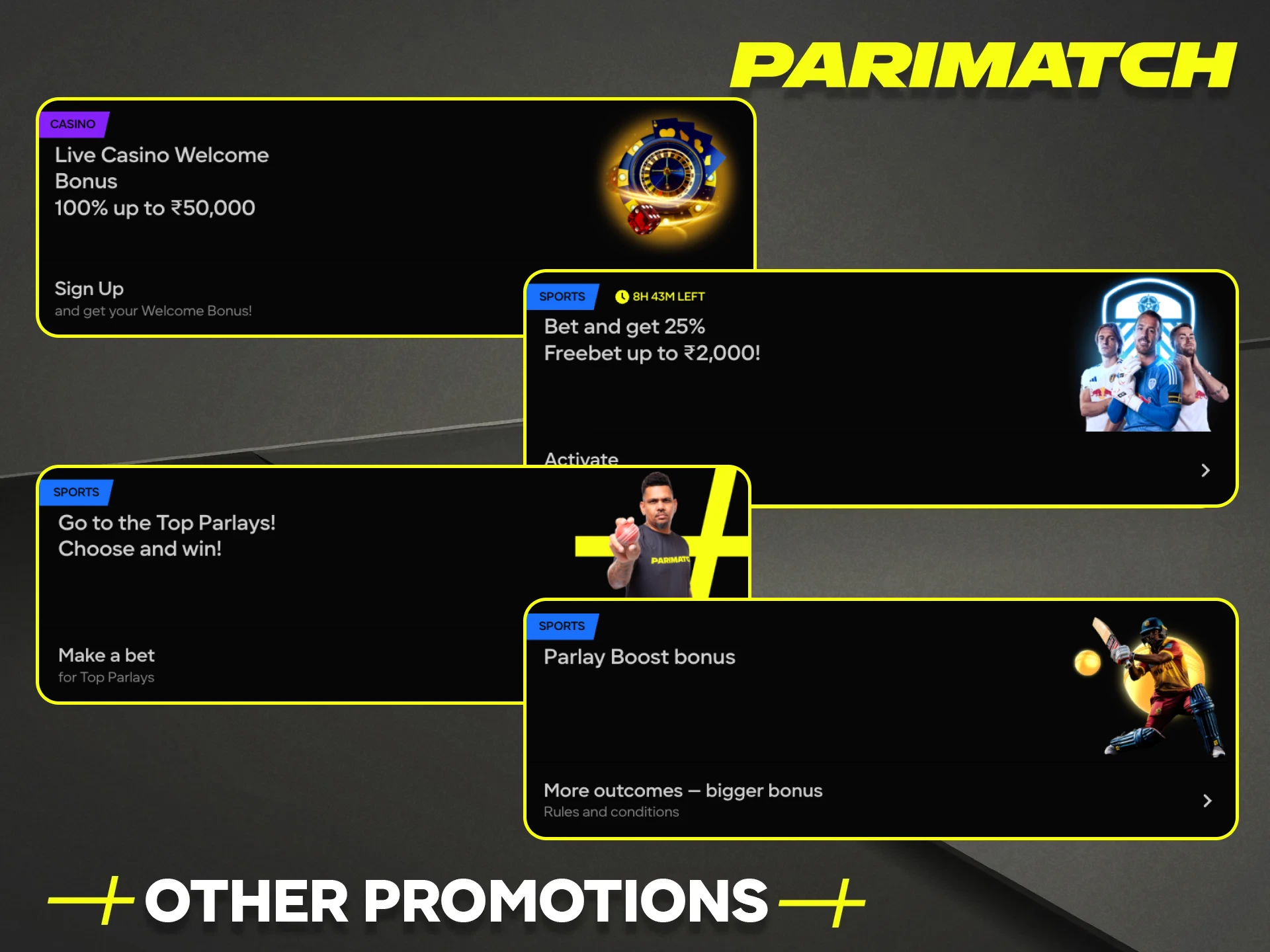 Choose a bonus that suits your goals at Parimatch India online casino.