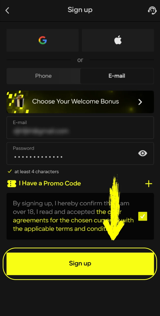 Complete the registration process at Parimatch India online casino and start playing.