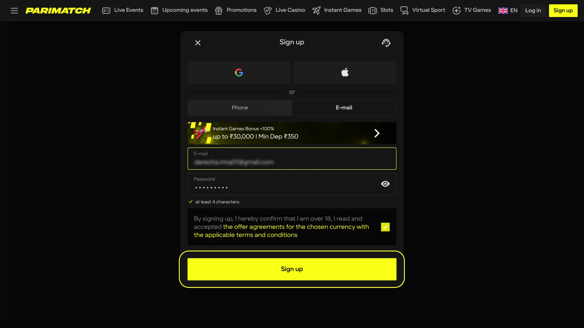 Complete your registration and make your first deposit at Parimatch India online casino.