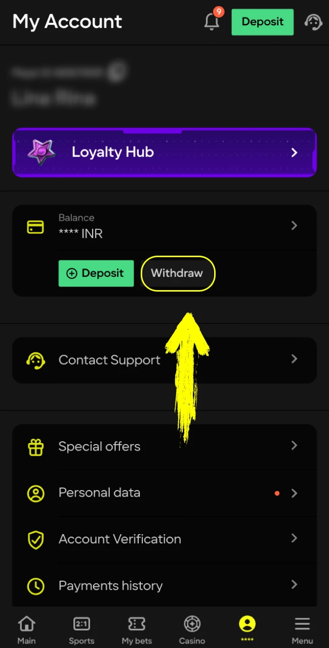 Players must verify their account at Parimatch India online casino.