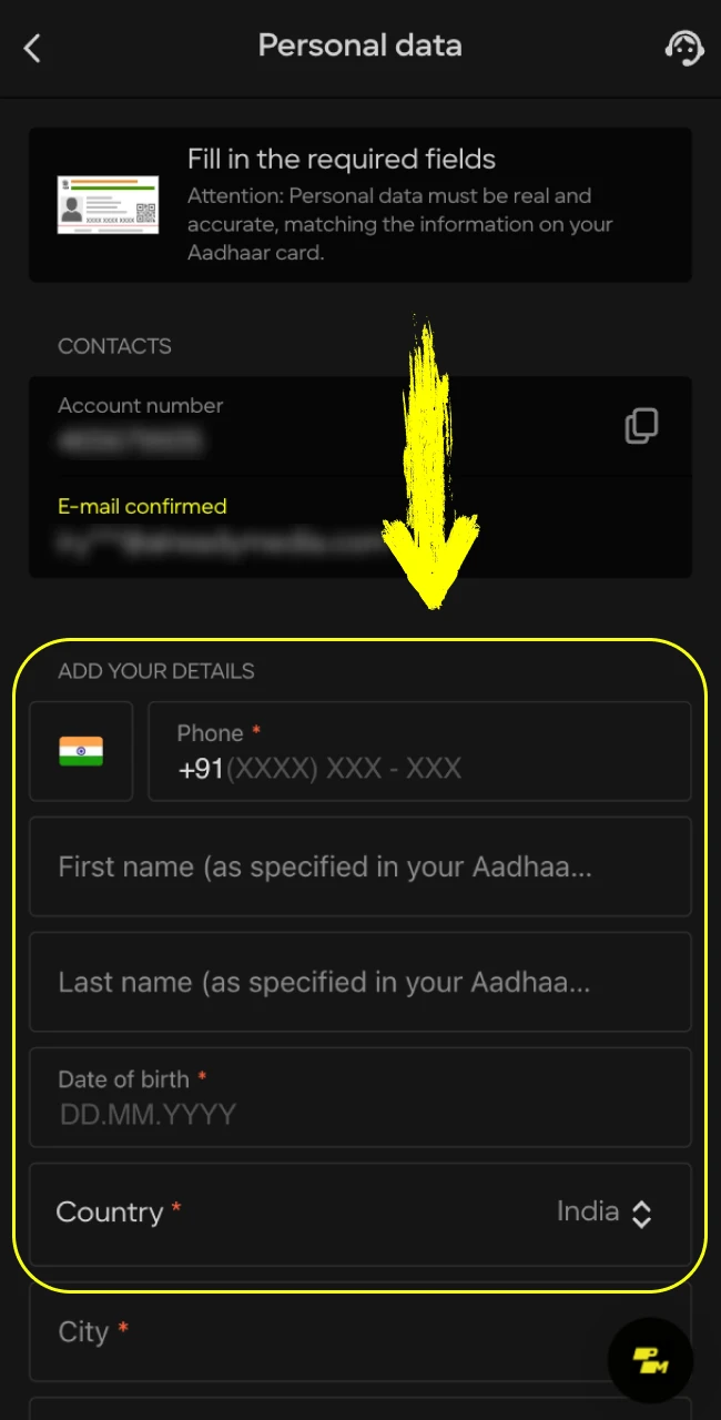 Check your personal information at Parimatch India online casino.